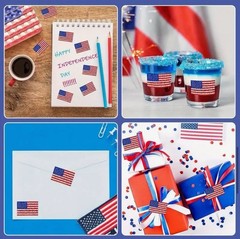 2 PACK-600PCS/2 Rolls 1.5” METALLIC FOIL USA FLAG STICKER UNITED STATES SET LOT