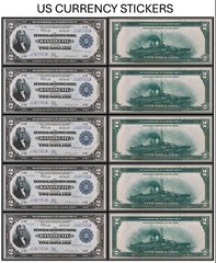 $2 Two Dollar 1918 Federal Reserve Bank Note (US CURRENCY STICKERS) (Lot Of 5)