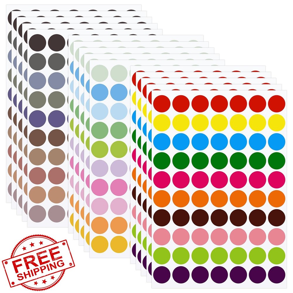1050 Pcs Dot Stickers, 3/4 Inch, 30 Colors, Circle Coding Labels