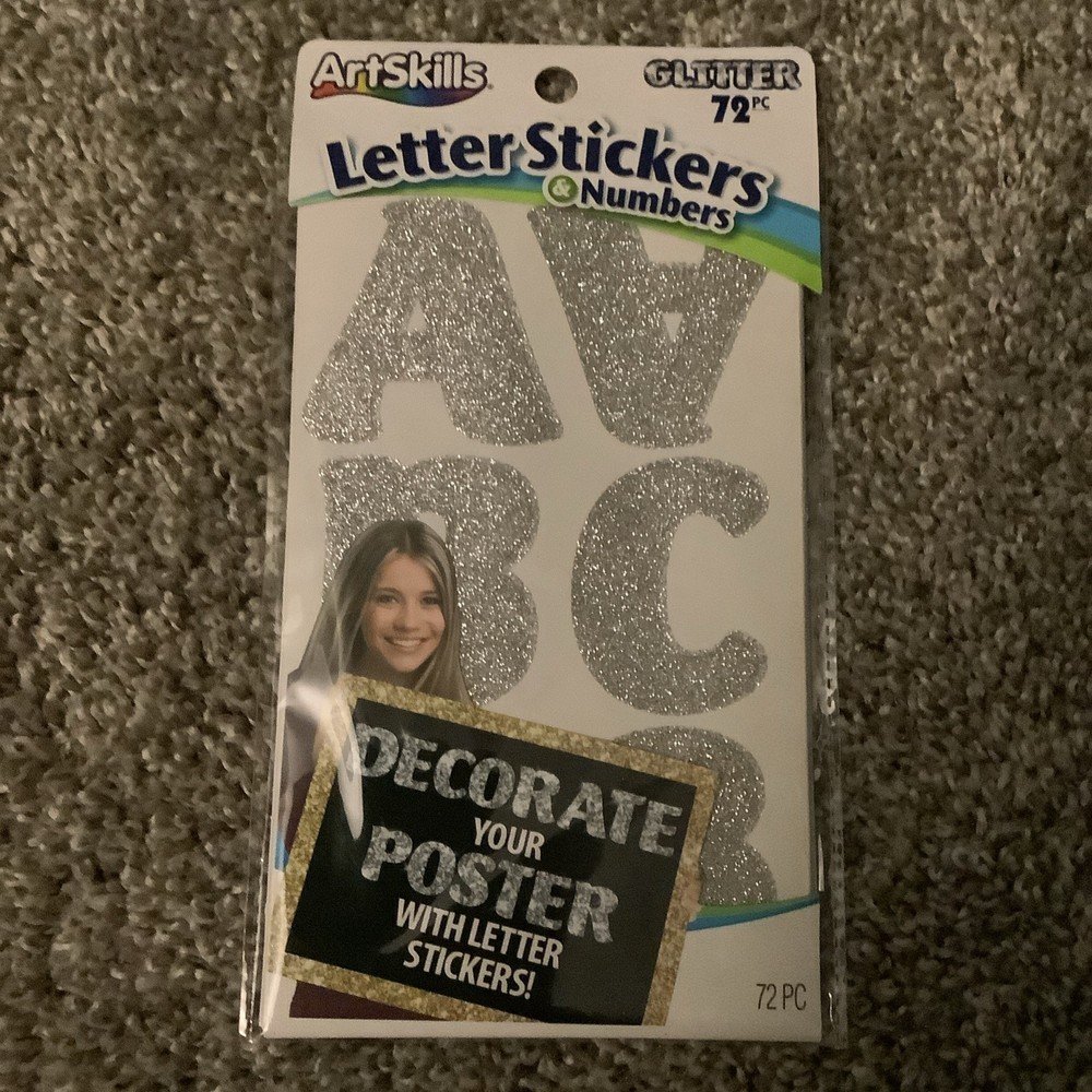 ArtSkills Silver Glitter Alphabet And Number Stickers and 2” 72 Pieces Each