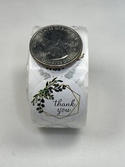 25mm White Thank you Floral Stickers 500/Roll