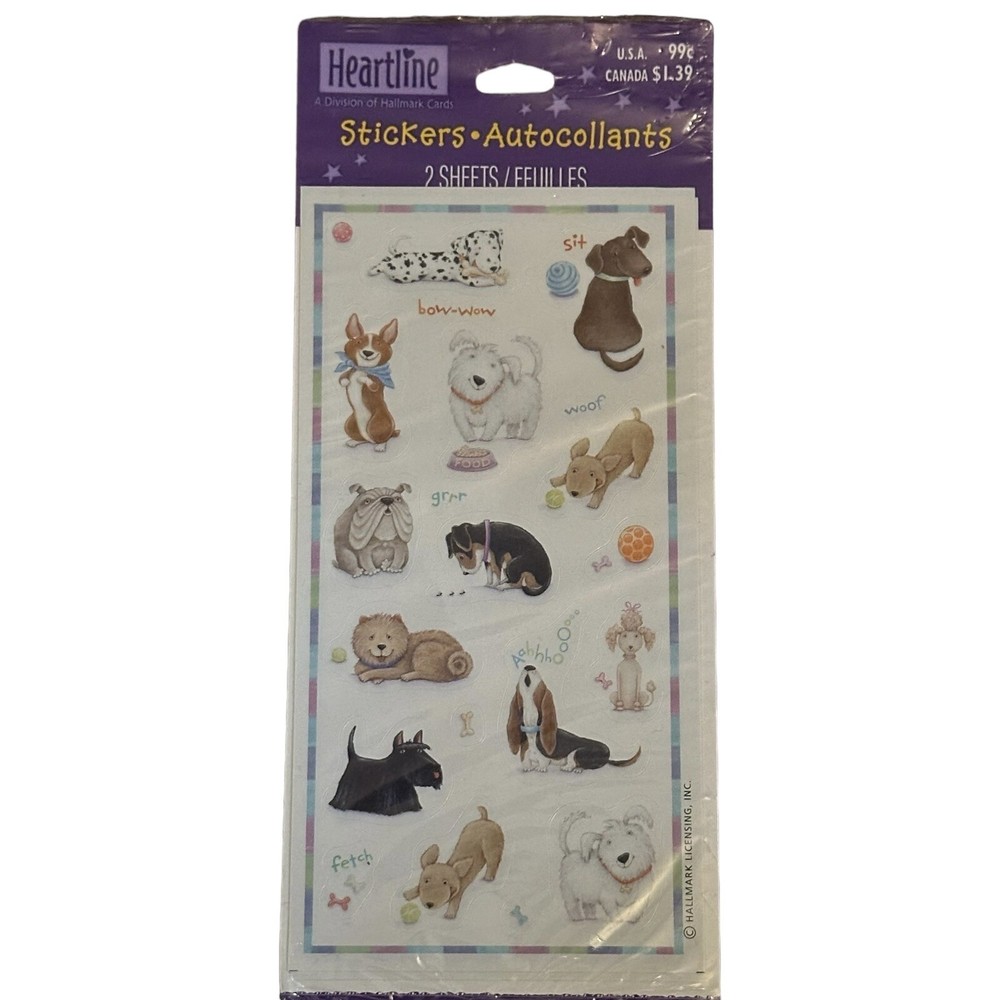 2 Sheets Hallmark Sealed NOS Vintage Dogs Stickers Pack Beagle Dalmatian Poodle
