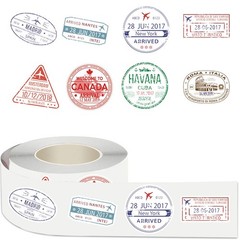 Cute Passport Stamp Series Roll Stickers (500 Pcs/Roll) – PVC Decorative Decals