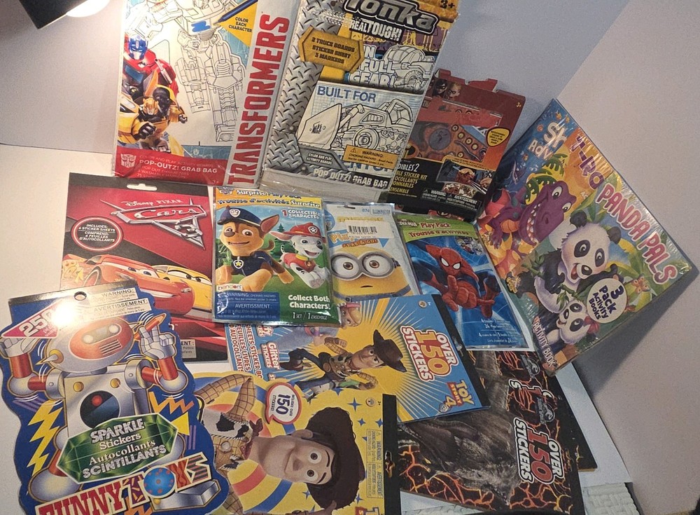 Children’s Lot Stickers, Coloring kits Toy Story, Cars, Minions, Spiderman etc.