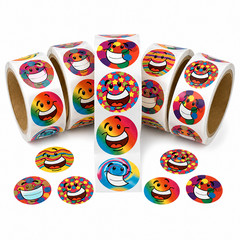500 Funky Smile Face Stickers 1.5″ Roll Classroom Rewards Party Favors