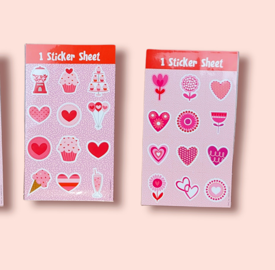 144pc Stickers Pink Heart Flower Sticker 12 Sheets Birthday, Valentine NEW Rare