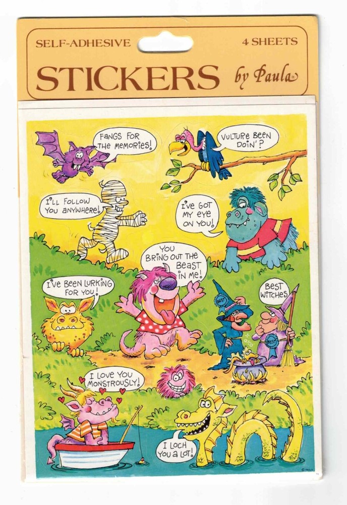 MONSTER Quote FUN PUN JOKE Stickers! Bat Ogre Loch Ness Mummy NEW PACK 4 Sheets