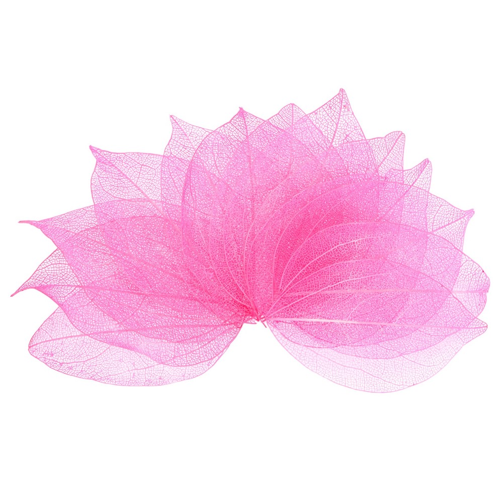 100-Pack Skeleton Leaves, Natural Rubber Tree Leaves Vein[4-6cm, Light Pink]