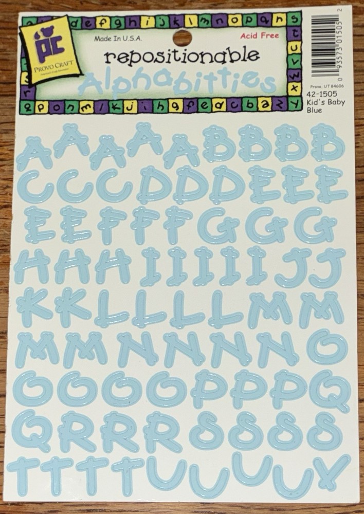 Repositionable Alphabitties Stickers Kids Baby Blue ProvoCraft ABC’s/Numbers NEW