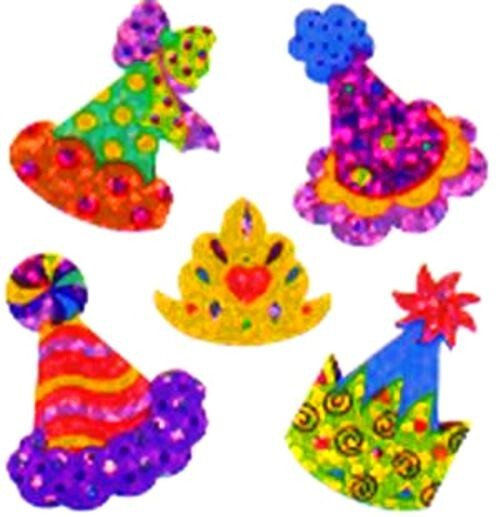 PARTY HAT HATS Glittery Sandylion Stickers – 1 square ~VINTAGE~
