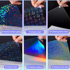 60 Sheet Holographic Laminate Sheet Clear Glitter A4 Size Vinyl Sticker Paper Ho