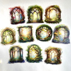 Green Forest Gothic Window Stickers Large Flake Junk Journals Collage