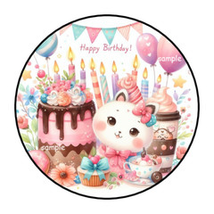 30 HAPPY BIRTHDAY CAT ENVELOPE SEALS STICKERS LABELS TAGS 1.5″ ROUND CAKE CUTE