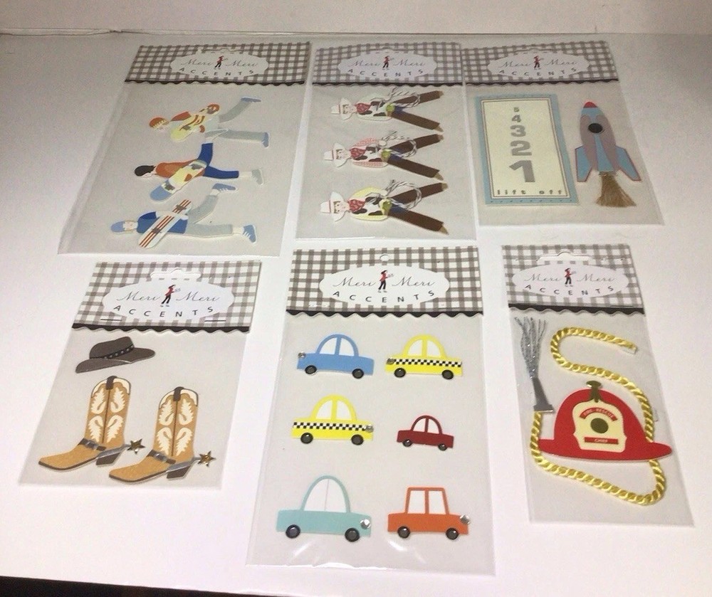 Boy Theme Scrapbook Stickers Embellishments Cowboy Cars And More Sealed 6 Packs