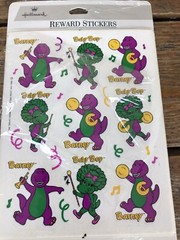 Vintage Sticker 6 Sheets Hallmark 1993 BARNEY Baby Bop Purple Dinosaur