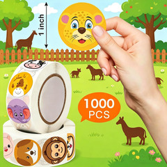1000Pcs Animal Reward Stickers Roll, Waterproof Cute Cartoon Zoo Decals