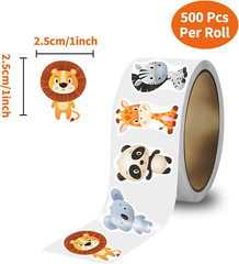 2 Roll Animal Stickers for Kids,1 Inch Cute Reward Sticker in 16 Patterns,Teache