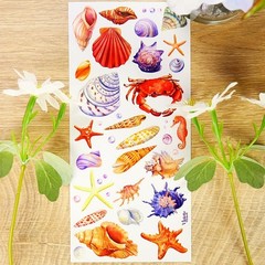 Violette Stickers – 2 Beach Seashells & Crabs Watercolor Sticker Sheets – Crafts