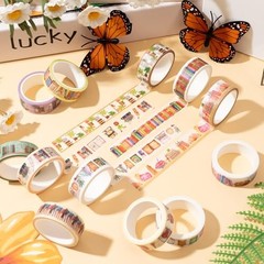 12 Roll Book Lover Washi Tape Set Library Coffee Theme Scrapbooking Journaling