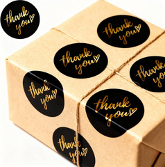 1000 PCS Thank You Stickers Roll – 2 Rolls 1 Inch round Gold Stamp Self-Adhesive