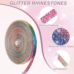 Rhinestone Ribbon 0.3″ x 3 Yard Self-Adhesive Rhinestone Strips (Rainbow)