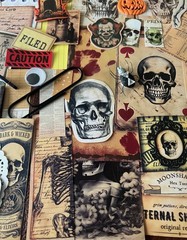 #777 SKELETON 100+PCS 3D JUNK JOURNAL SCRAPBOOKING w/ Real Ephemera & Bone Pen