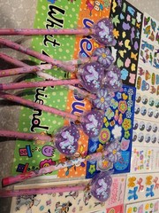 Vintage Y2K Sandylion Girls Peace Groovy Sticker Sheet Stationary Pencil Lot