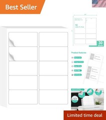 (2″ x 4″) 30 Sheets, Printable White Sticker Labels, Laser/Inkjet Printing – Mat