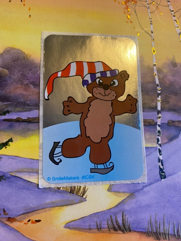 Vtg SmileMakers Foiled Skating Bear Sticker Mod 2×4 Inches