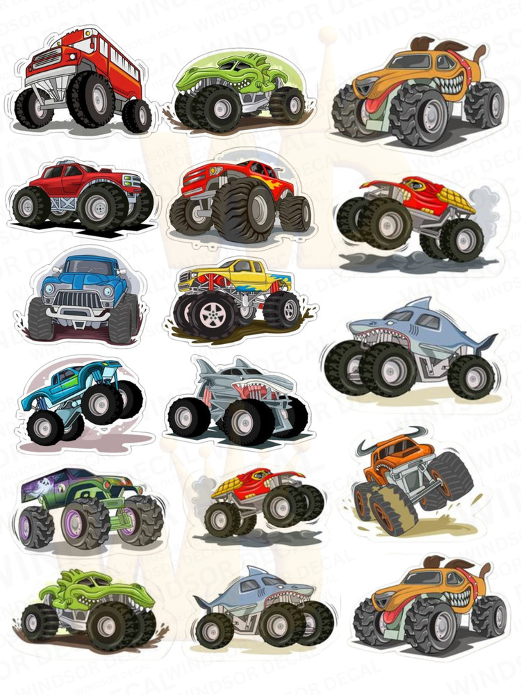 17 PCS Monster Truck Sticker, Glossy Finish Vinyl Stickers