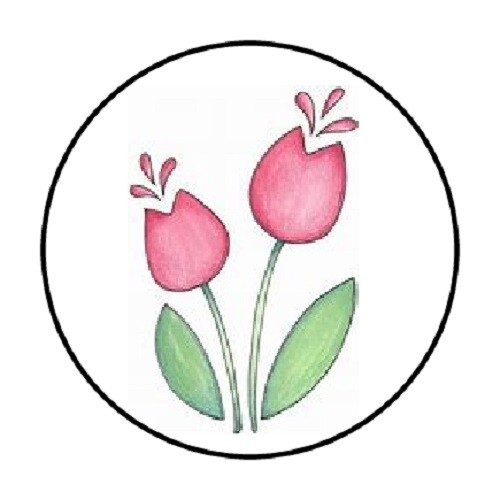 48 PINK TULIPS ENVELOPE SEALS LABELS STICKERS 1.2″ ROUND