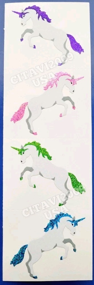 UNICORN STICKER SHEET STRIP PRISMATIC GLITTER MRS. GROSSMAN’S SPARKLE UNICORNS
