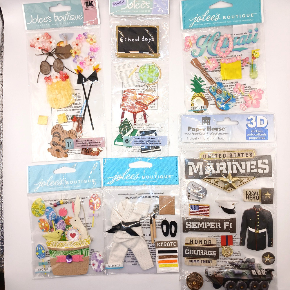Jolee’s Boutique Scrapbook 3D Stickers Karate Luau Marines Easter Basket x6