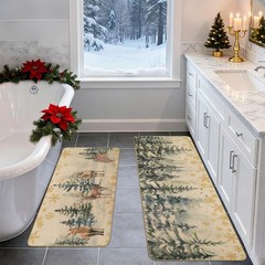 MEHOFOND Christmas Kitchen Rugs Set of 2,Xmas Trees Deer Snowflakes Kitchen R…