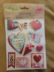 CRAFTER’S SQUARE LOVE/HEARTS THEME GLITTER POP-UP 3D STICKER SHEET (9Pieces)