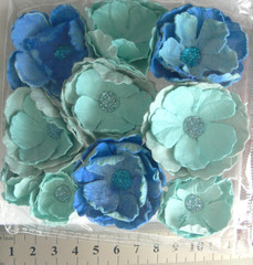 Handcrafted Paper Blooms TEAL Blue Mix 9 Mixed Paper Roses – 30 – 45mm – KSCRFT