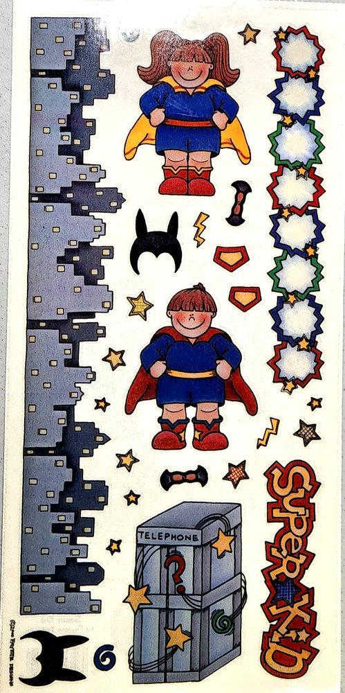 Provo Craft 2000 Super Kid City Super Heroes Clear Stickers Scrapbook NOS