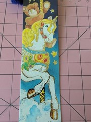 Vintage Bookmark Unicorn carousel Teddy bear Gold Embossed 1985 Antioch H616 80s