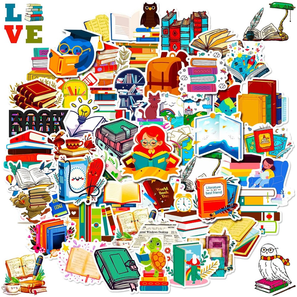 100 Pcs Book Stickers Bulk, Reading Sticker for Water Bottles, Library Sticke…