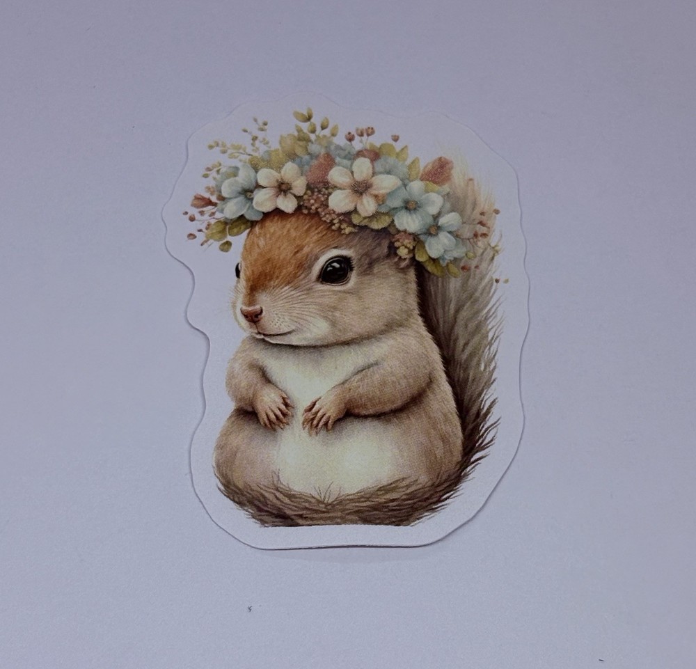 Cute Squirrel Animal Love Sticker Vinyl Decal Journal Wall Art Floral Crown Tc6