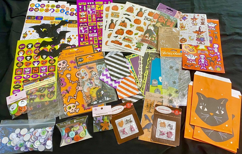 HUGE LOT HALLOWEEN STICKERS DIE CUTS holtz google eyes buttons brad treat bag B