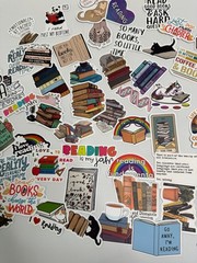 lot of 54 book themed stickers-colorful- books-cats-tea-I love reading stickers
