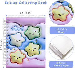 Reusable Sticker Collecting Book with Puffy Cover, A5 Size with 40 Sheets Releas