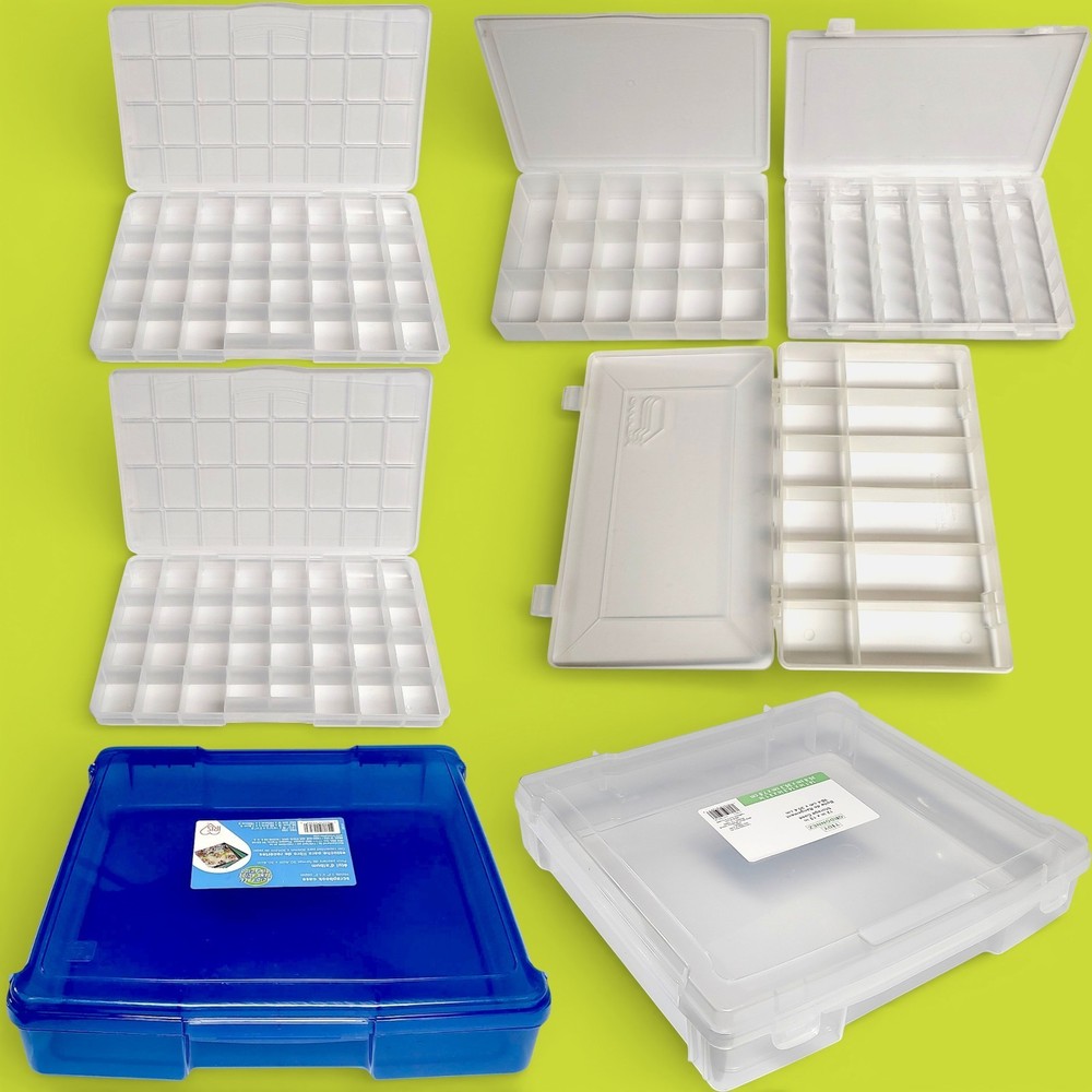 Huge 7pc Jumbo Lot Multicompartment Storage/ Scrapbook Cases Boxes Organization