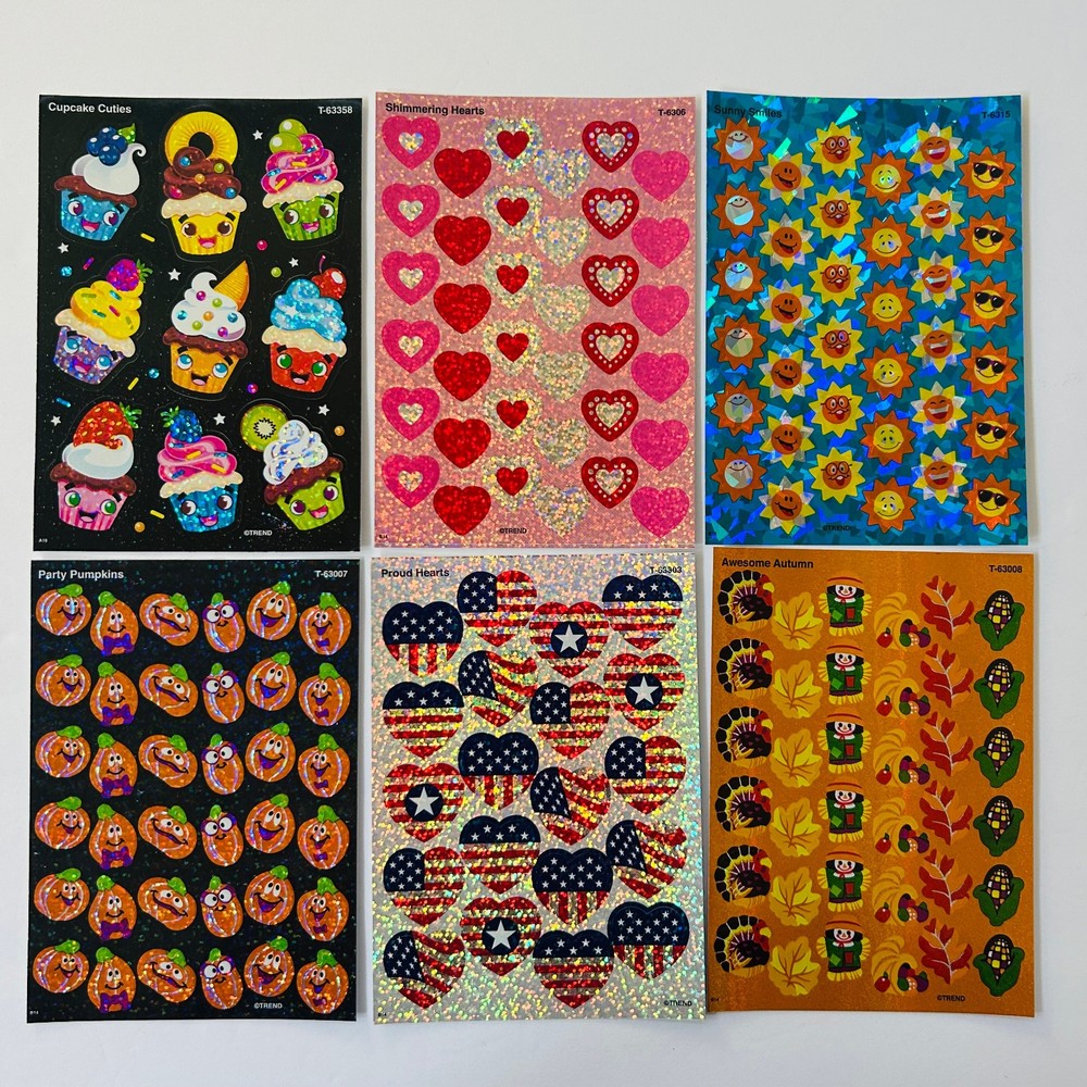 TREND Sparkle Stickers CUPCAKEs 4th Of July HEARTS SUNNY SMILES Valentine Fall