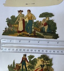 Vintg French Renaissance Style Cut Out Scraps Couples in Countryside – France