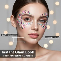 Face Gem Stickers,12 Sheets Self-Adhesive Face Rhinestones for Makeup,Acrylic Bl