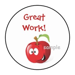 30 GREAT WORK ENVELOPE SEALS LABELS STICKERS 1.5″ ROUND APPLE SCHOOL REWARDS