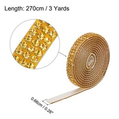 0.3 Inch 3 Yards Self Adhesive Crystal Rhinestone Diamond Ribbon Bright Gold
