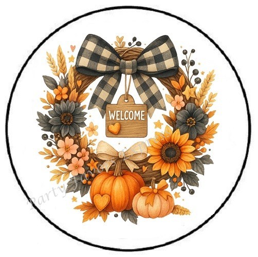 WELCOME AUTUMN WREATH HALLOWEEN ENVELOPE SEALS LABELS STICKERS PARTY FAVORS